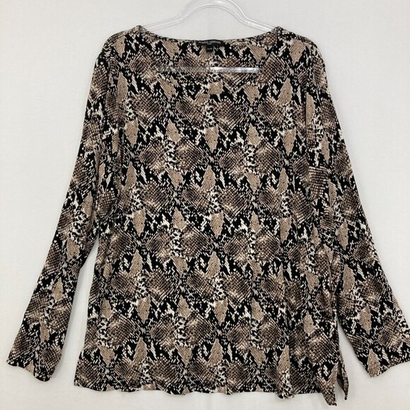 Mario Serrani size XL Brown Black Animal Print Stretch Knit Long Sleeve Top - Picture 1 of 9